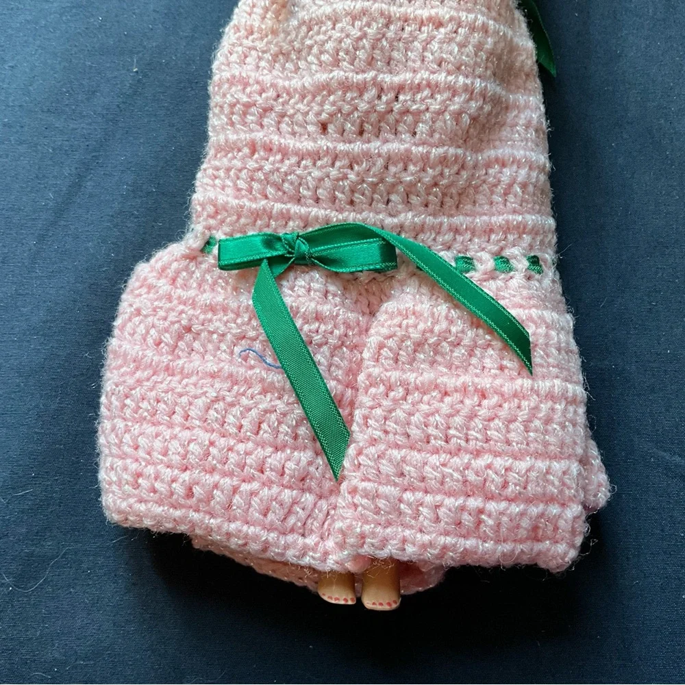Vintage 1960s Barbie Doll in Homemade Pink Crochet Dress No Wigs Japan Foot